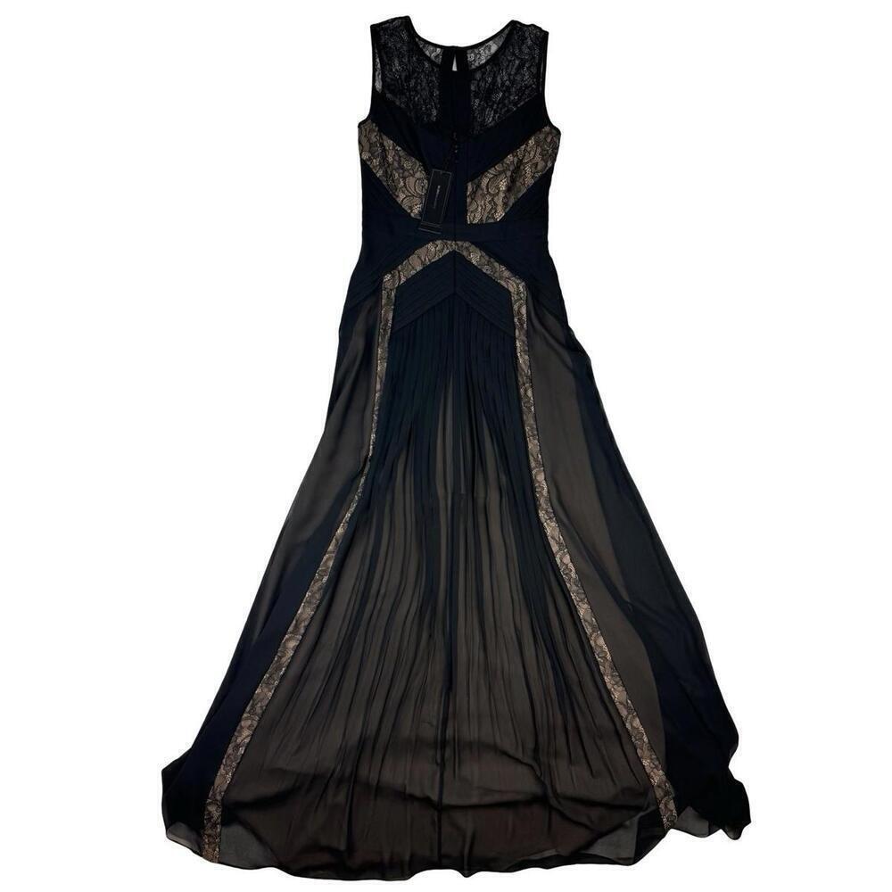 BCBG Maxazria Avi Pleated Lace Gown Maxi Dress Black Size 2 US